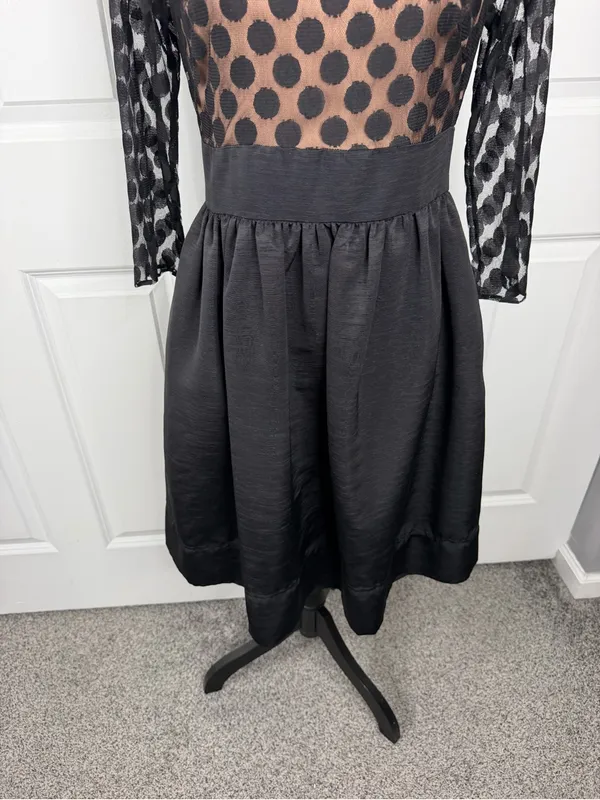 Eliza J Size 8 Black Polka Dot Mesh Fit & Flare Cocktail Dress - Image 4