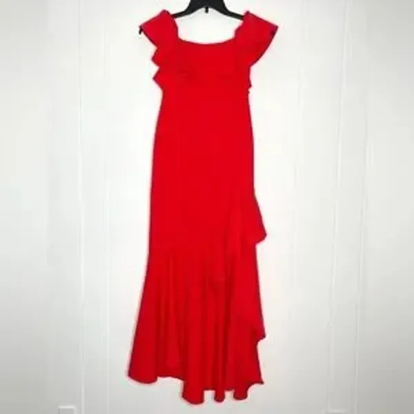 Sensemill Boutique Red Ruffle High-Low Maxi Dress Feminine Flirty Fiesta - Image 3
