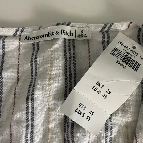 Abercrombie & Fitch Striped Linen-Blend Tie-Front Crop Top - Image 6