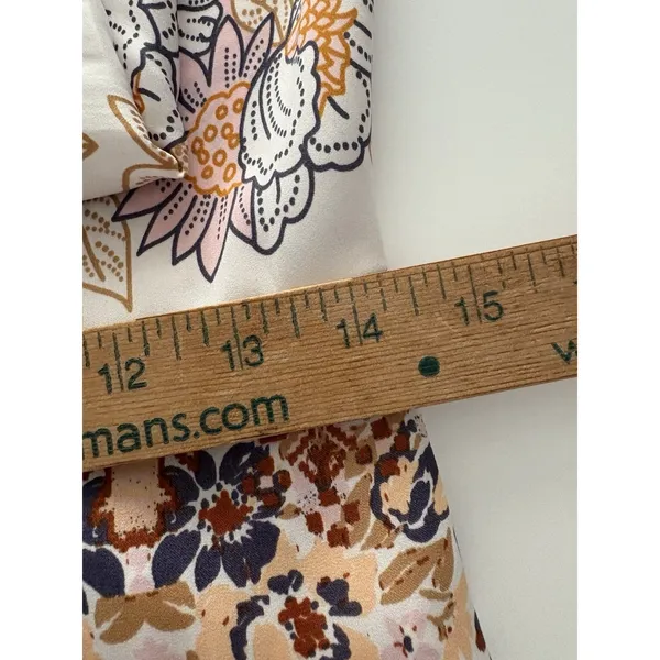 Free People Blouse Womens M White Floral Run Free Balloon Sleeve Tie Front Silky - Image 15
