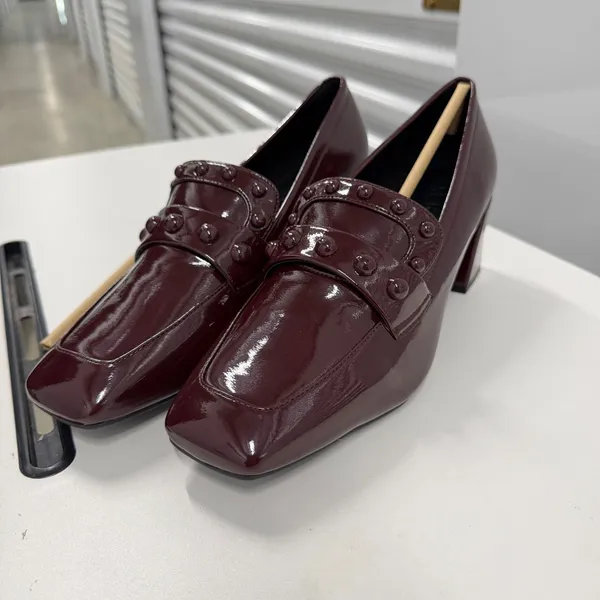 Aerosoles‎ Burgundy Patent Studded Block Heel Loafers Square Toe Pumps size 11 - Image 8