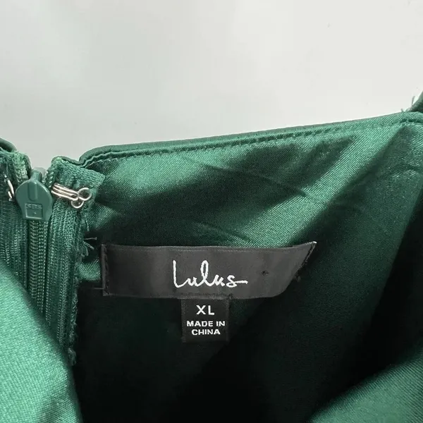 Lulus Down To Dance Emerald Green‎ Satin Gathered Tulip Midi Dress Size XL - Image 9