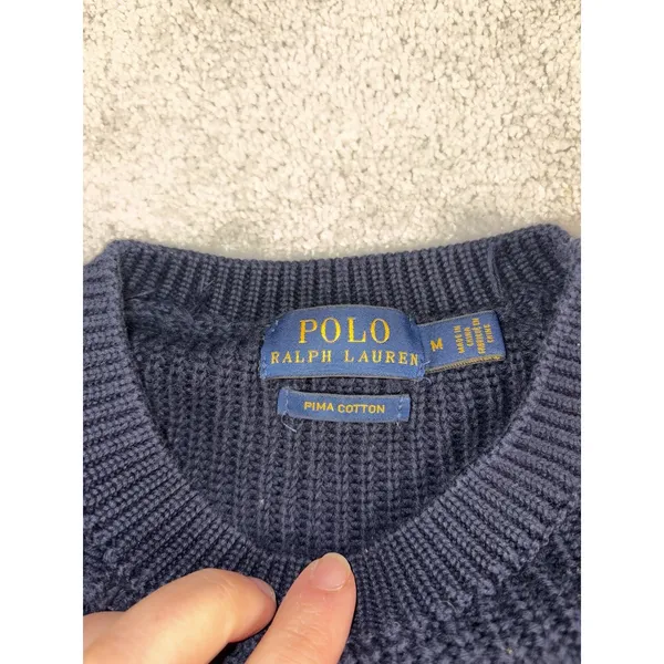 womens polo ralph lauren sweater tie sleeves navy chucky knit pima cotton Ribbed - Image 5