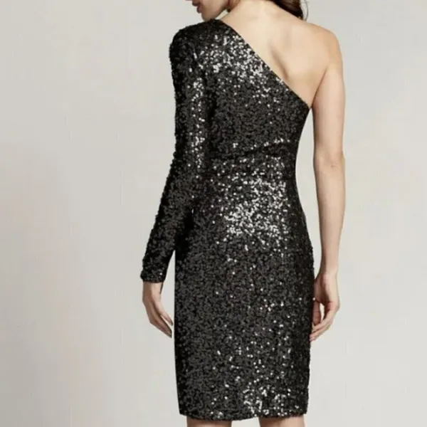 Tadashi Shoji SHO On Shoulder Long Sleeve Ruched Sequin Mini‎ Dress XL - Image 2