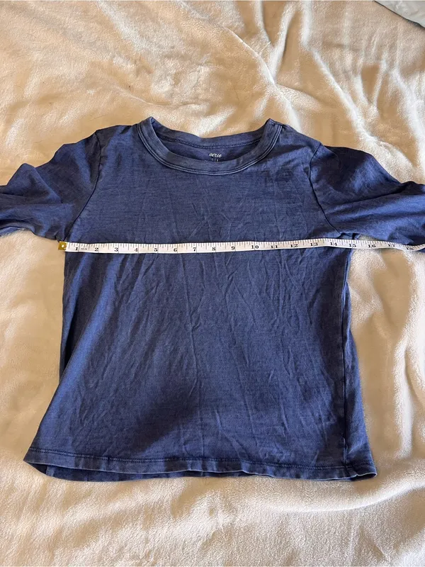 AERIE Vintage Wash Navy Cotton Crewneck Long Sleeve Tee Women’s Top Sz S EUC - Image 5