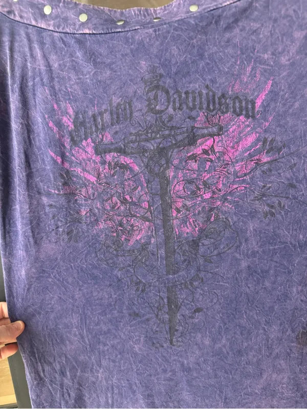 Vintage y2k Harley Davidson tee scoop neck short sleeve embellished acid wash - Image 7