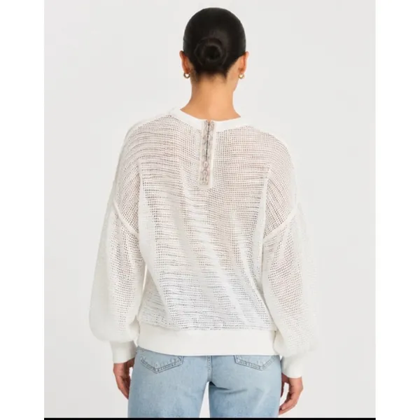 New! POL Oversized Open Knit Mesh Sweater Ivory Boho‎ Beachy Pullover Sz Small - Image 2