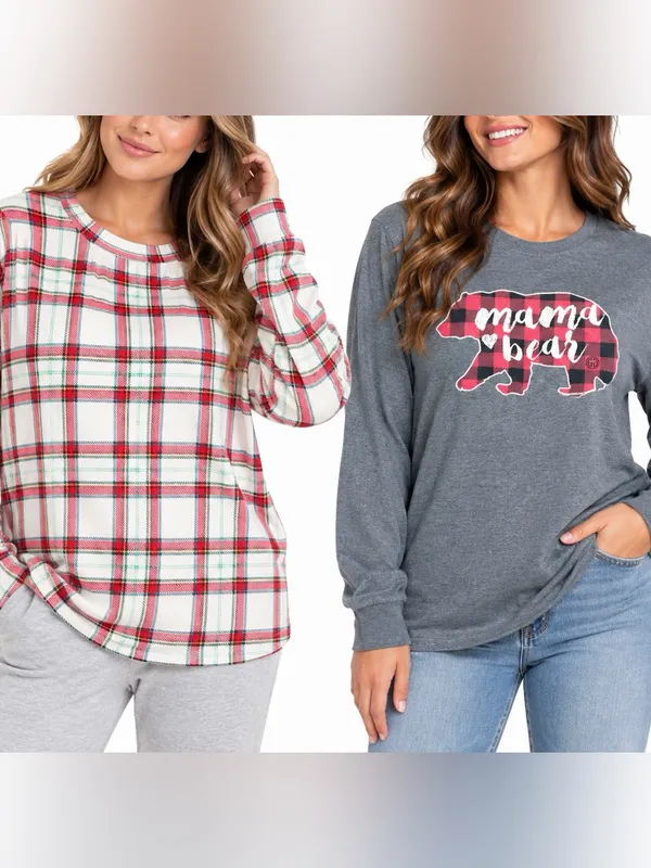 Auden Plaid Sleep Top L & Gildan Mama Bear Long Sleeve Shirt Bundle 2pc - Image 2
