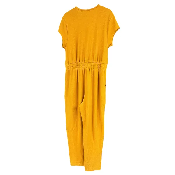 Free People Beach Rita One Piece Mustard Yellow Plunge Terry Jumpsuit Size Small - Image 6