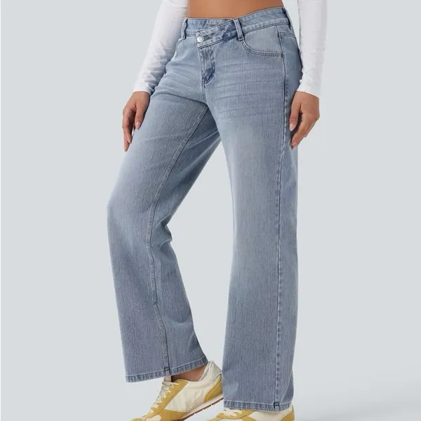 H14.- Halara Flex™ Asymmetric Low Rise Wide Leg Casual Jeans with Pockets. LR - Image 3