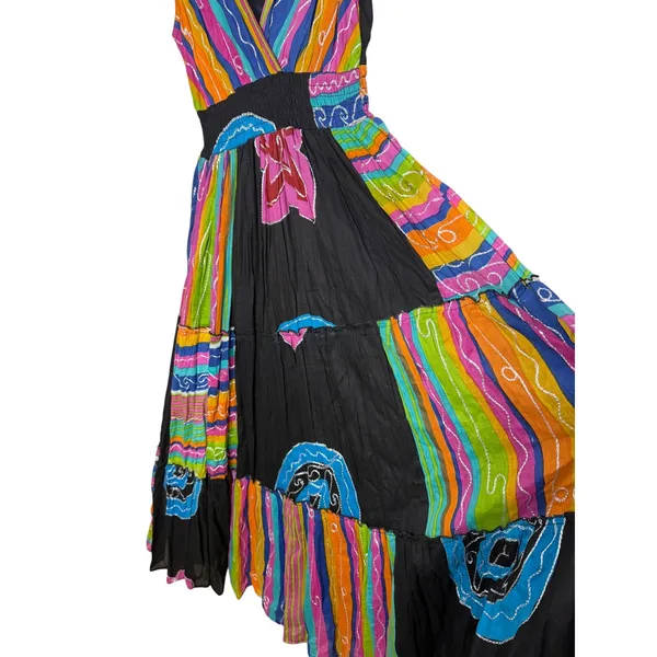 The Paragon Womens Cotton Boho Maxi Dress Multicolor Striped Smocked Waist M - Image 3