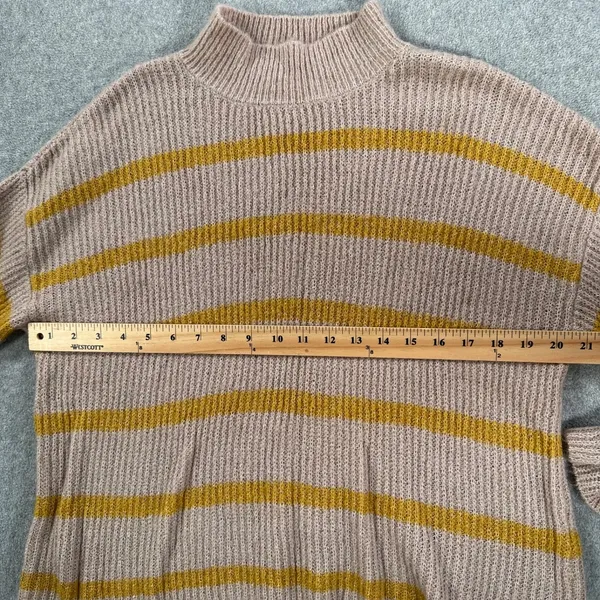 Blu Pepper Mock Neck Stripe Sweater Women's Small Brown/Yellow Ribbed Knit Boxy - Image 5