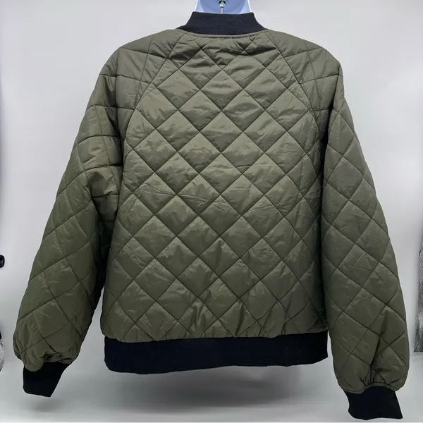 Zeagoo Women’s Green Khaki Quilted Bomber Jacket Black Bibbed neck Trim/Cuffs-L - Image 7