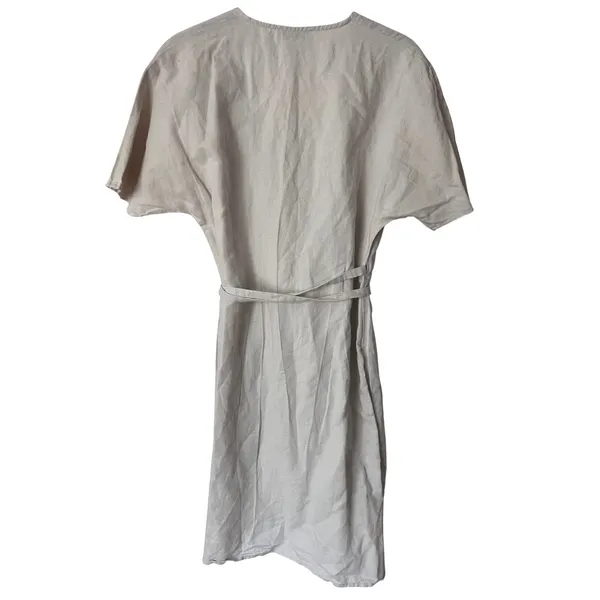 Aritzia Babaton Wallace‎ Wrap Linen Mini Dress Size Small Tan Short Sleeves - Image 6
