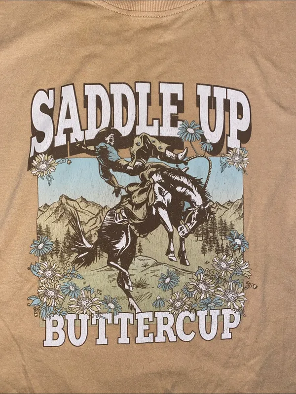 Maurices Rodeo Graphic Tee in Tan with Blue & White Print - Image 3