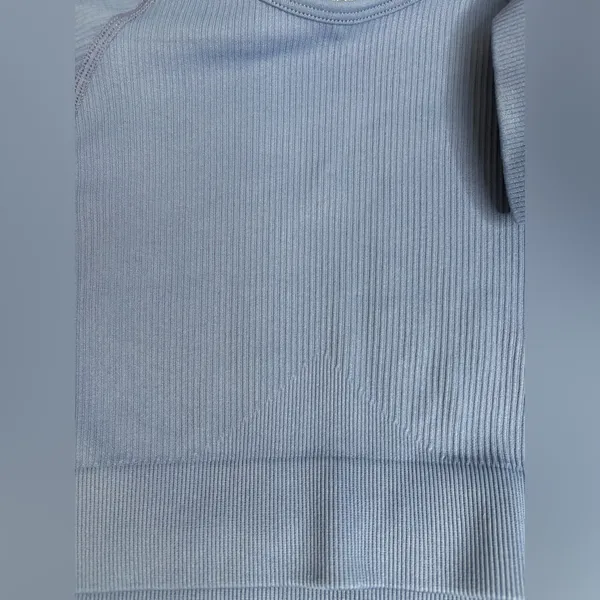 Blue Long Sleeve Ribbed Crop Top and Shorts Matching Set Size S - Image 3