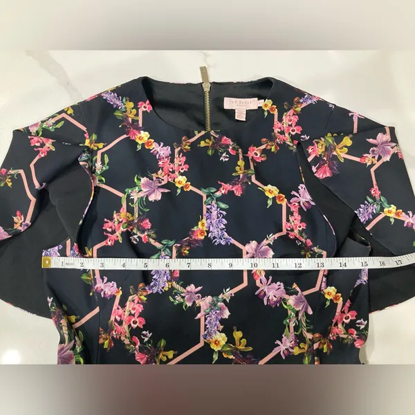 Ted Baker Black Dress with Pink Floral Design Uk 1 (US 4) - Image 5