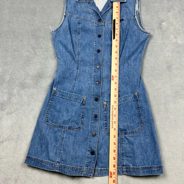 VTG Guess Jeans Junior Sz‎ 3 Mini Dress Blue Denim Sleeveless Button Front 90s - Image 6