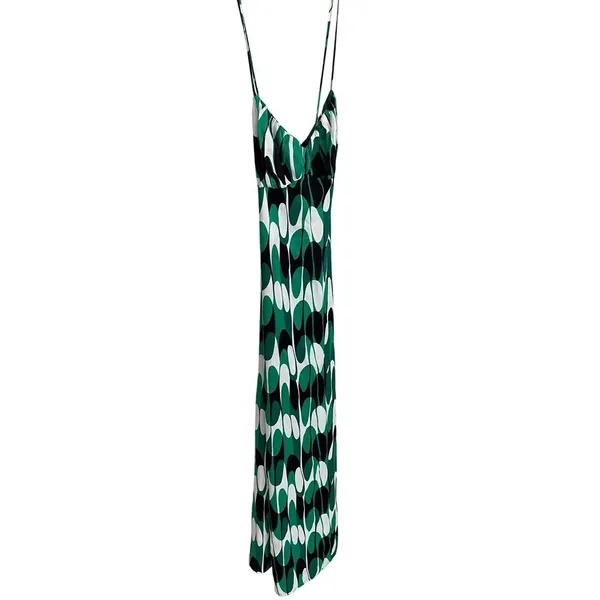 Zara Green Abstract Geometric Wavy Print Midi Dress XS‎ Crisscross Back 9878/173 - Image 8