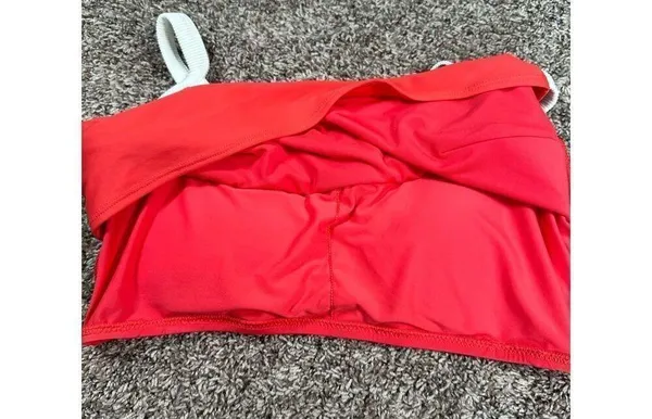 aerie bikini swim set red white ribbed scoop neck longline matching set L - Image 7