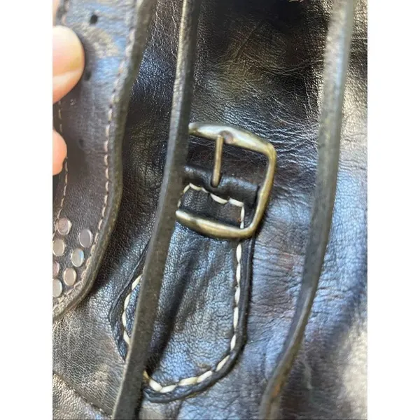 Vintage 70’s leather studded buckles backpack Black - Image 16