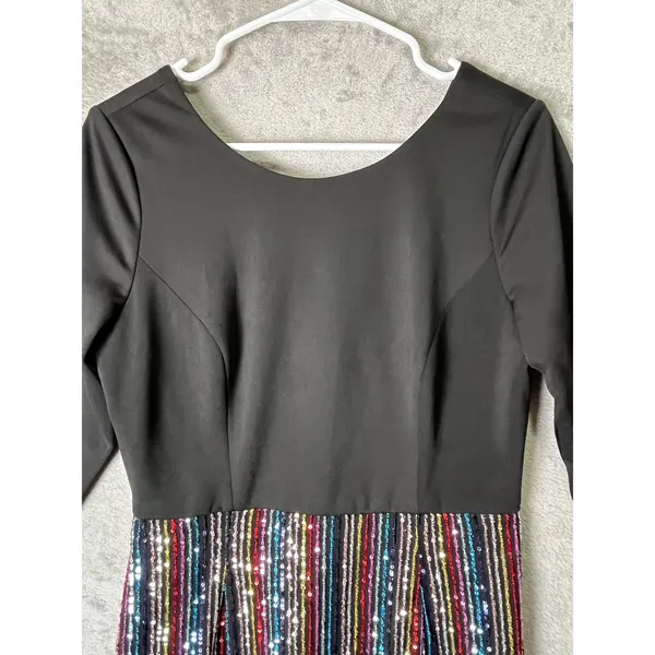 Hutch‎ Sequin Stripe Party Cocktail Mini Dress Black 3/4 Sleeve Women's Size 6 - Image 2