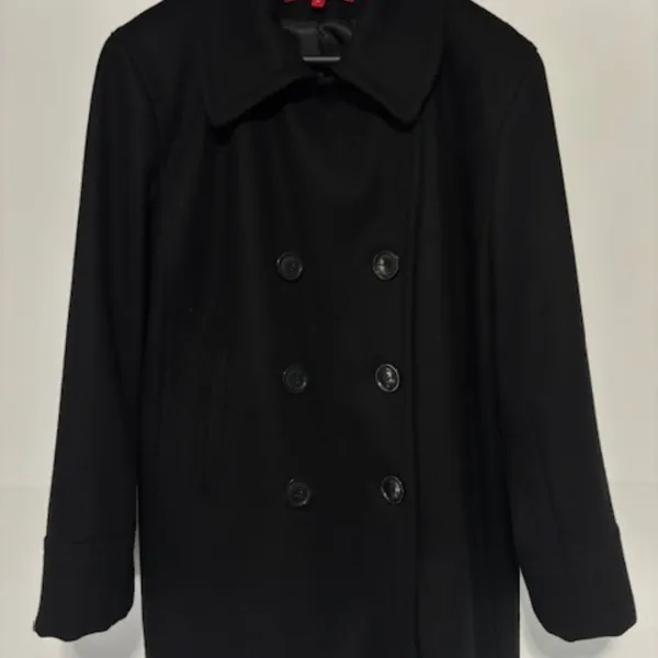 Ann Taylor Anne Klein Black Wool Pea Coat Double-Breasted XL Button Front Notch Lapel Urban - Image 4