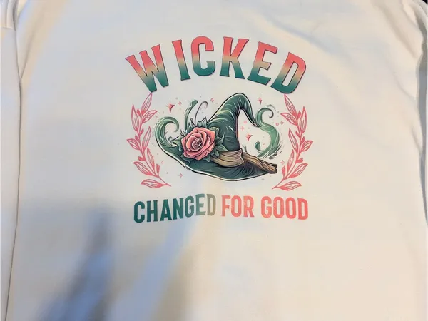 Wicked Changed For Good Graphic Sweatshirt - White with Pink & Green Print - Image 2