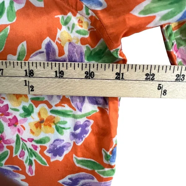 Lauren Ralph Lauren Shirt Womens L Orange Floral Cotton Button Front 3/4 Sleeve - Image 8