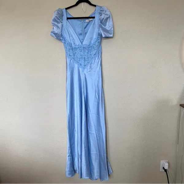 HOUSE OF CB 'Rafaela' Soft Blue Pure Silk & Lace Dress NWOT Size S A-C - Image 8