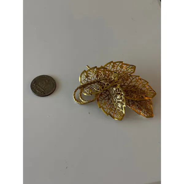 Judy Lee Brooch Women OS Gold Filigree Leaf Vintage Mid-Century‎ Pin - Image 8