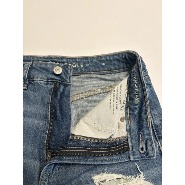 American Eagle Outfitters Distressed Jeans Plaid Flannel Patch Size 6 High Rise - Image 5