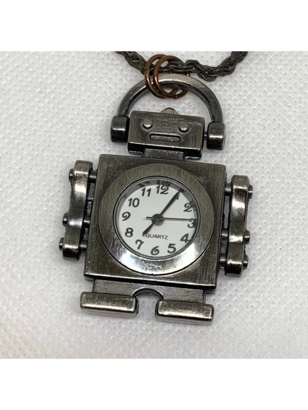 JinXin Robot pendant pocket watch necklace toned 32mm quartz analog running - Image 3