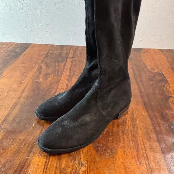 Stuart Weitzman Lowland Black Suede Over the Knee Boots‎ Womens 9 M Low Heel Tie - Image 7