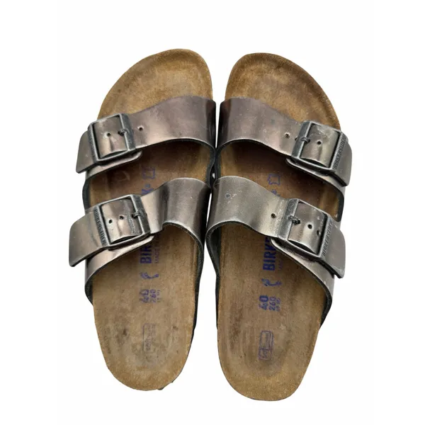 Birkenstock Arizona Metallic Anthracite Leather Double Strap Sandals EU 40 US 9 - Image 10