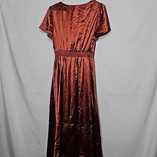 NWOT Baltic Born Poppy Satin bronze brown knot tie front flowy midi dress sz S - Image 6