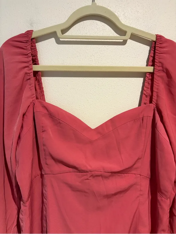 Abercrombie & Fitch Long Sleeve Sweetheart Neck Mini Dress Coral Pink Size Large - Image 6