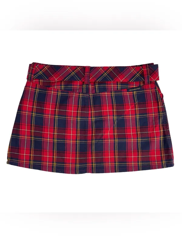 Vintage 90s Abercrombie & Fitch Plaid Wool Blend Belted Mini Skirt Size 8 - Image 6