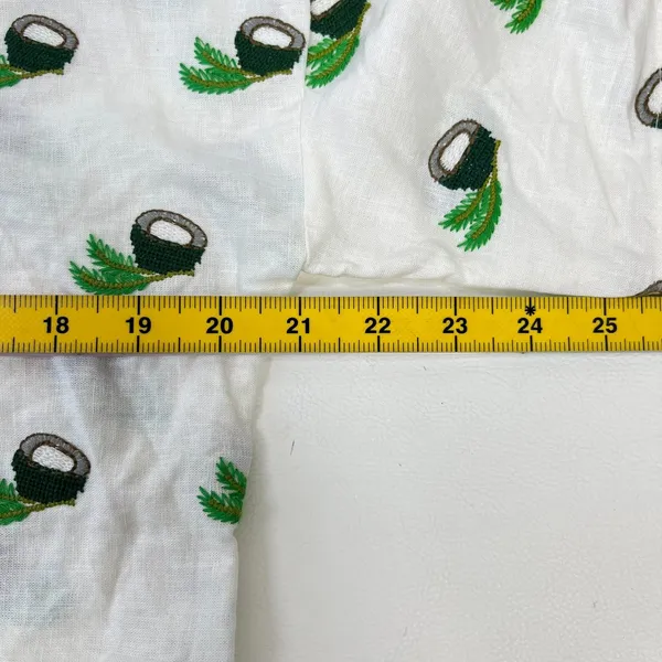 NWOT Farm Rio Linen Blend Coconut Embroidered Romper Green and Ivory Size M - Image 13