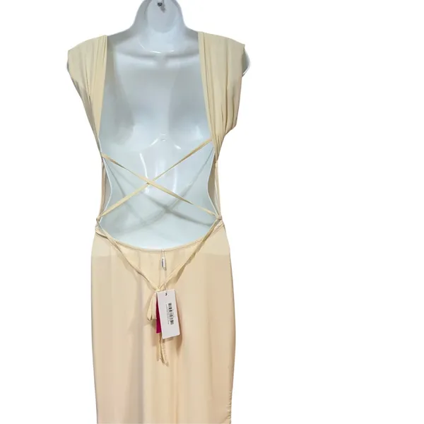 Beginning Boutique Beverley Cream Mesh Maxi Dress Open Back US 6 AU 10 DJ-22-002 - Image 6