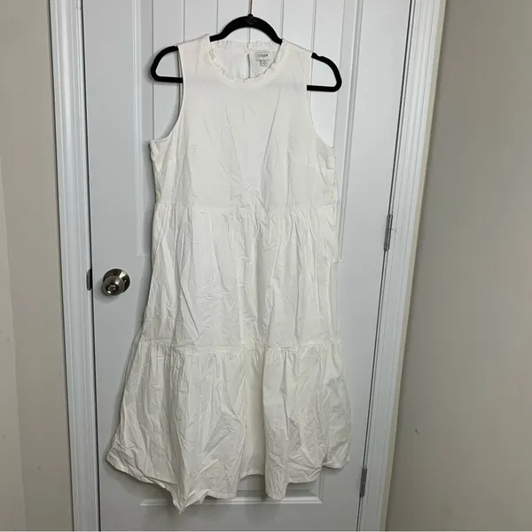 J Crew‎ white sleeveless tiered midi dress size 10 vacation cruise bridal shower - Image 2