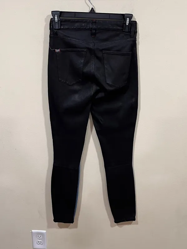 Alice + Olivia jeans blue denim wash two tone black leather a high-rise SZ 26 - Image 6