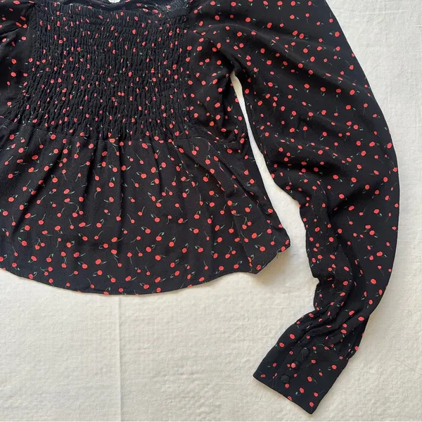 Julia Sweetheart Cherry Print Long Sleeve Top Blouse - Image 10