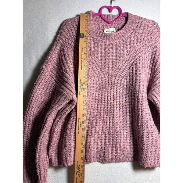 Abercrombie & Fitch Pink Chunky Knit Balloon Sleeve Sweater Medium Quiet Luxury - Image 7