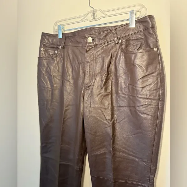 Newport News Jeanology brown leather pants size 14 - Image 2