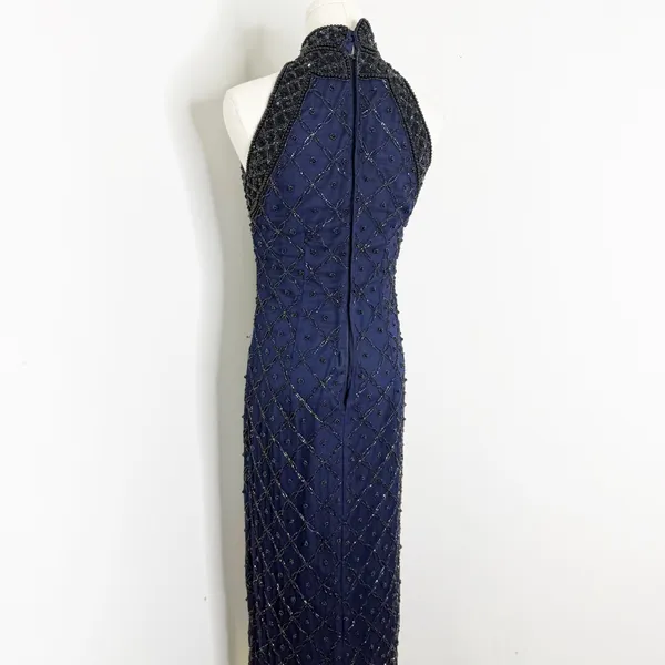 Laurence Kazar Beaded Gown Women’s Small Navy Silk Mermaid Vibes - Image 4