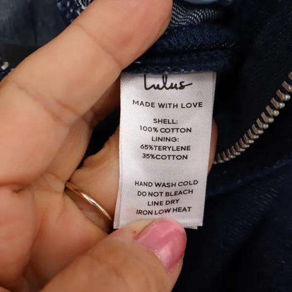 Lulus Denim Skirt Womens L Dark Wash Blue Side Slit Elastic Back Excellent - Image 3