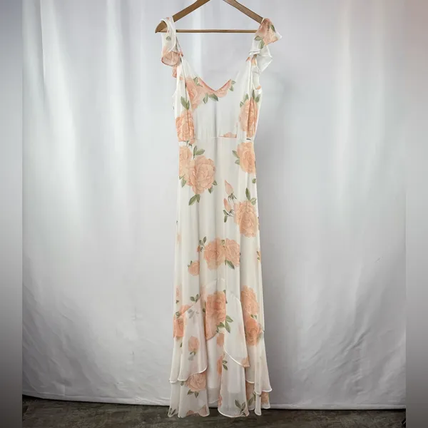 Lulus Take You‎ There Floral Print Maxi Dress in Ivory Size Small - Image 6