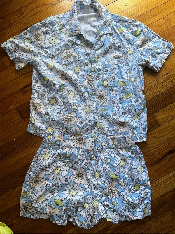 Jenni Intimates Floral Smiley Face Pajama Set Medium Blue Retro Boho Preppy Y2K - Image 3