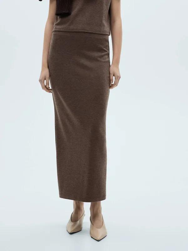 Mango MNG - NWT Brown Knit Maxi Skirt Pencil Style - Image 3